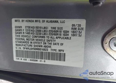 2021 Honda Odyssey Ex z USA, uszkodzony, nr VIN 5FNRL6H50MB016823